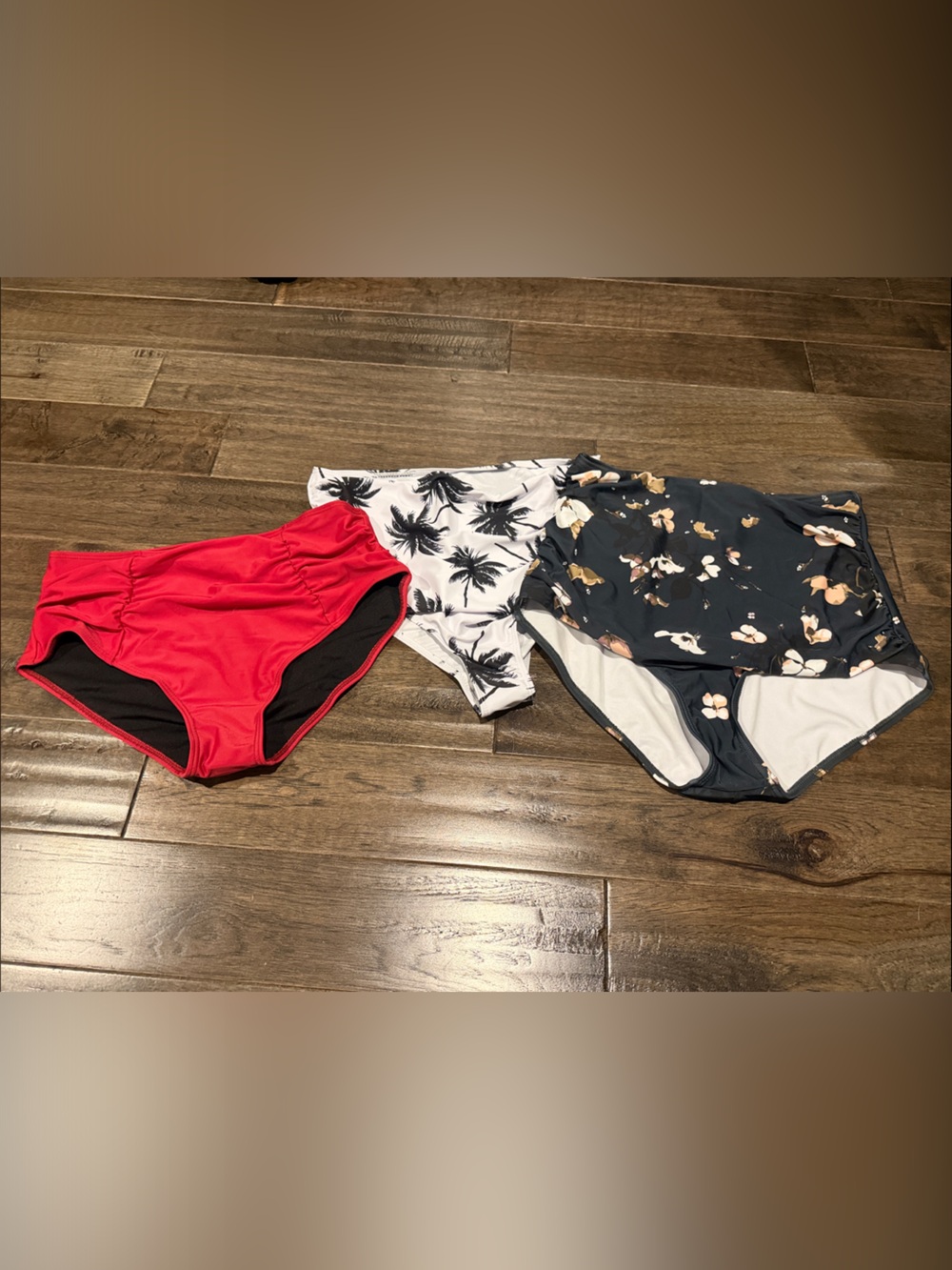 Women's Bikini Bottoms - Red, White Palm, Black Floral - 10 L